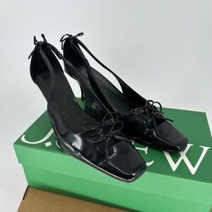 J. Crew Black Patent Leather Leona Slingback Kitten Heel Double Bow Women's 8
